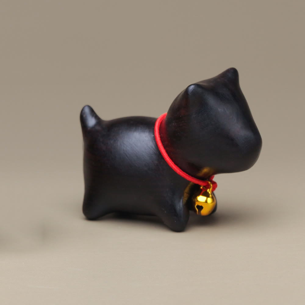 Buddha Stones緑白檀小葉紫檀かわいい猫の動物 心を落ち着かせる平和の装飾 - 黒檀の小さな黒い犬 - image 30