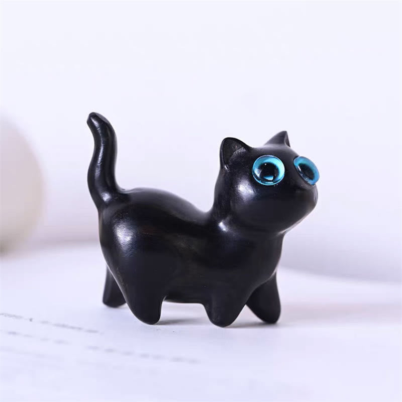 Buddha Stones緑白檀小葉紫檀かわいい猫の動物 心を落ち着かせる平和の装飾 - 黒檀の立ち猫 - image 32