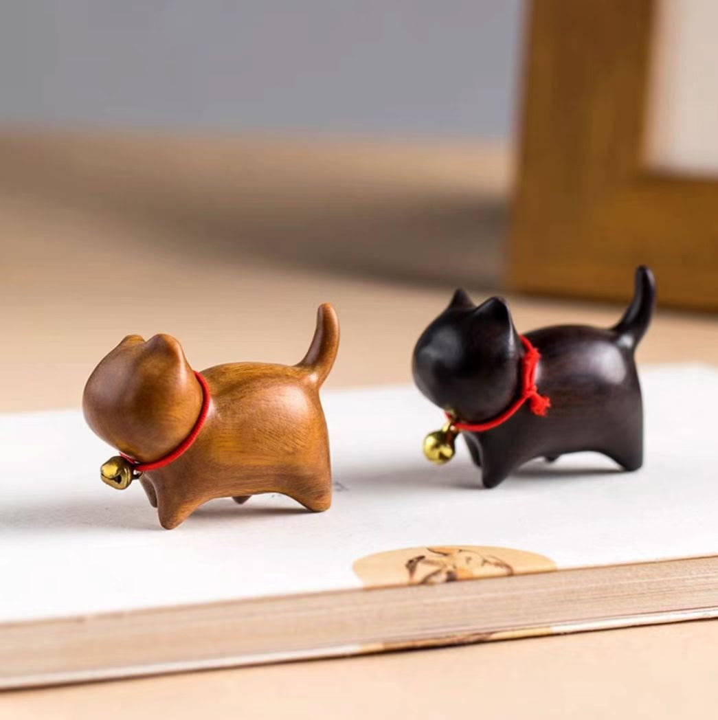 Buddha Stones緑白檀小葉紫檀かわいい猫の動物 心を落ち着かせる平和の装飾 - image 7