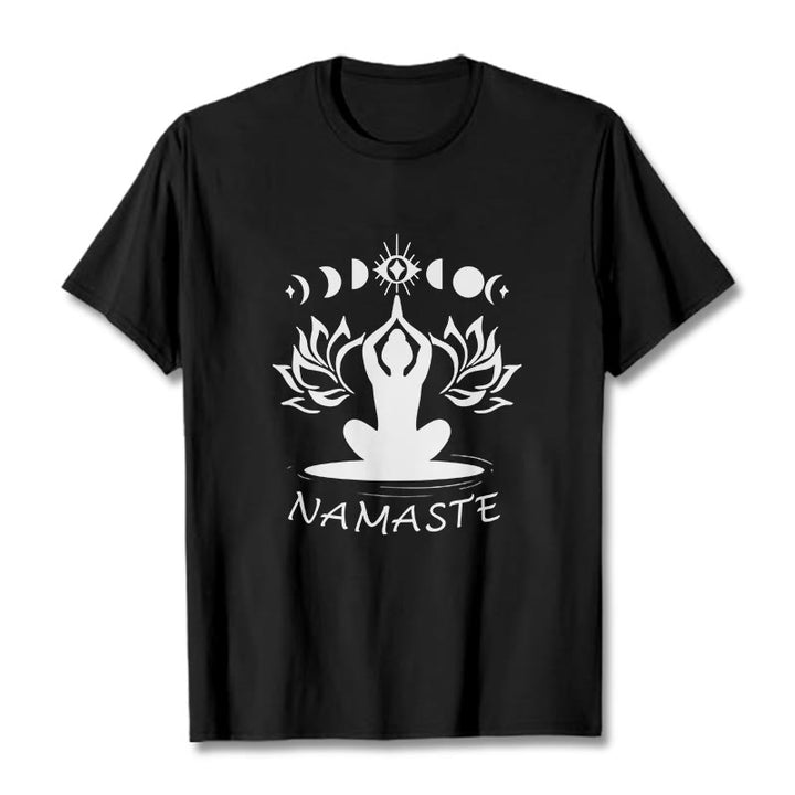 Buddha Stonesカジュアル 瞑想図 蓮月目柄 Tシャツ - 黒 - 2XL - image 3