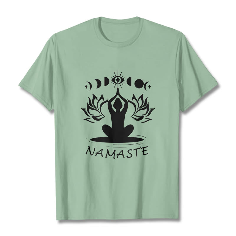 Buddha Stonesカジュアル 瞑想図 蓮月目柄 Tシャツ - ペールグリーン - 2XL - image 16