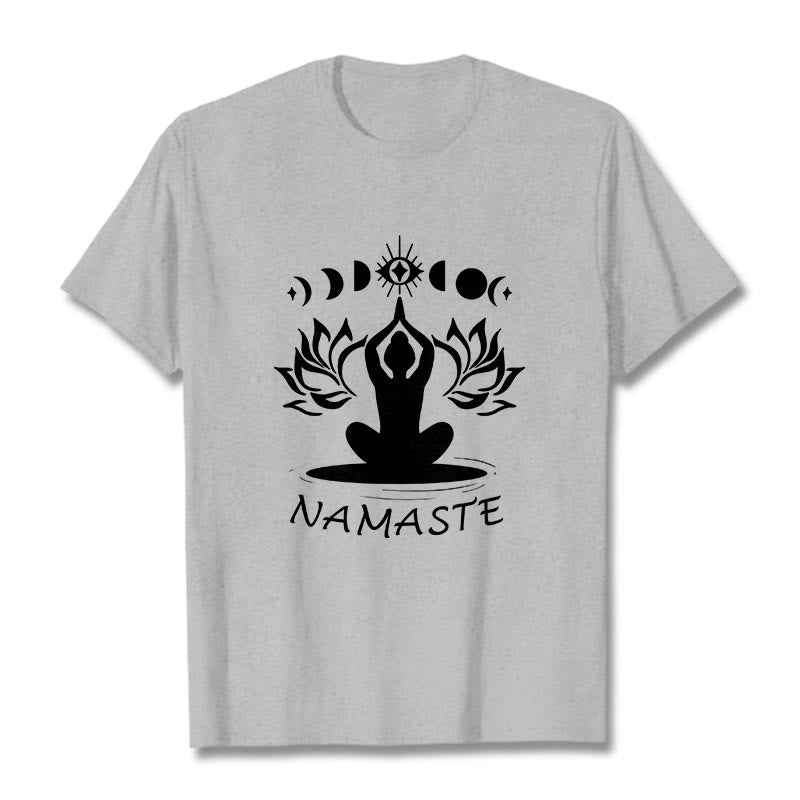 Buddha Stonesカジュアル 瞑想図 蓮月目柄 Tシャツ - ライトグレー - 2XL - image 20