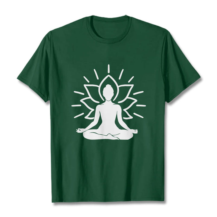 Buddha Stonesカジュアル 瞑想 フィギュア 蓮柄 Tシャツ - フォレストグリーン - 2XL - image 1