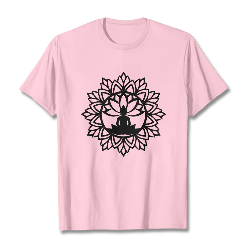 Buddha Stonesカジュアル マンダラ 座仏 柄 Tシャツ - ライトピンク - 2XL - image 15