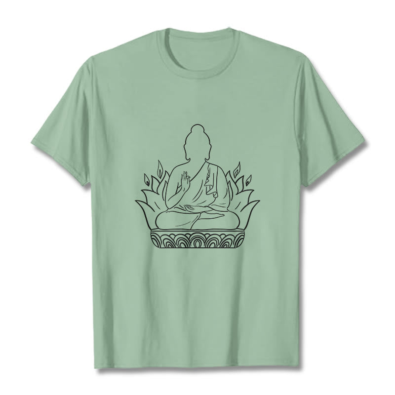 Buddha Stonesカジュアル瞑想仏陀柄Tシャツ - ペールグリーン - 2XL - image 15