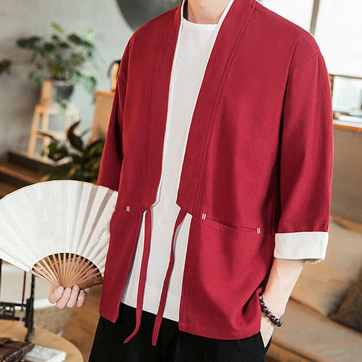 Buddha Stonesレースアップデザインジャケット コットンリネン メンズ 七分袖 着物 ポケット付き - image 27