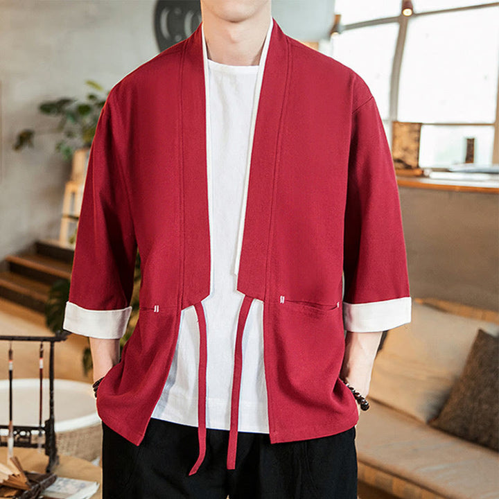 Buddha Stonesレースアップデザインジャケット コットンリネン メンズ 七分袖 着物 ポケット付き - image 24