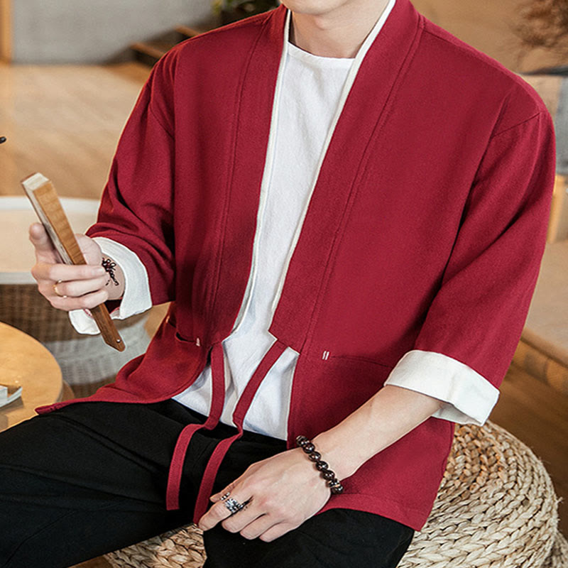 Buddha Stonesレースアップデザインジャケット コットンリネン メンズ 七分袖 着物 ポケット付き - image 28