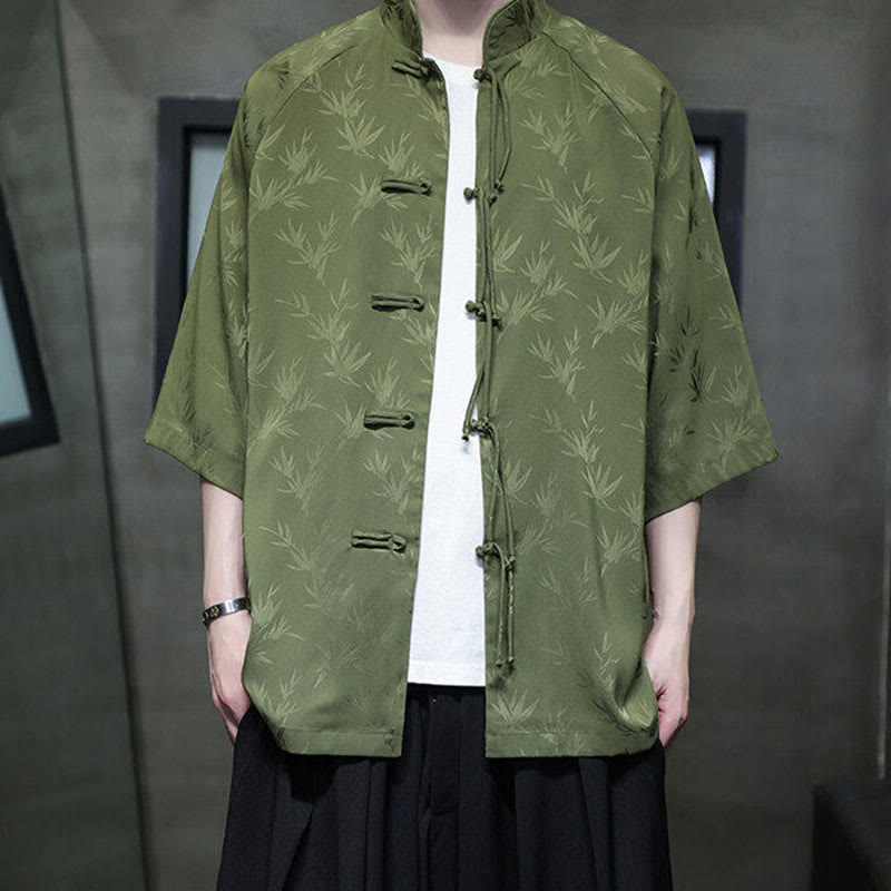 Buddha Stonesジャカード竹 七分袖 フロッグボタン タンスーツ メンズ コットンシャツ - image 24