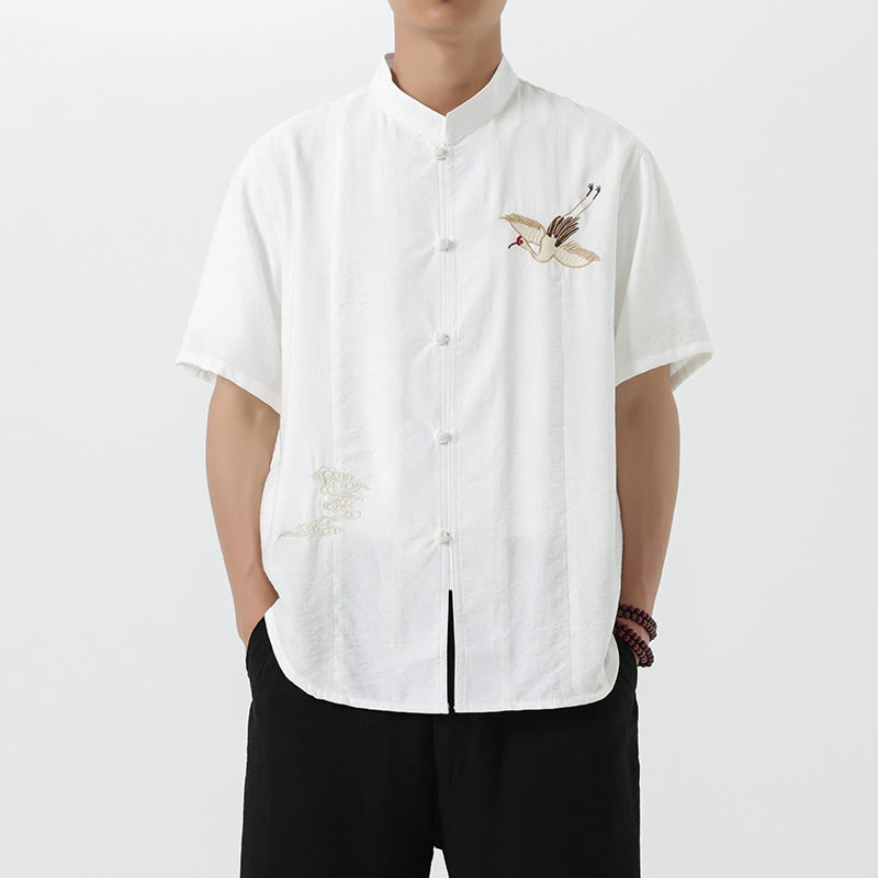 Buddha Stonesヴィンテージ刺繍ボタン半袖デザインスタンドカラーメンズコットンシャツ - 白 - US/UK/AU42、 EU52 (3XL) - image 8