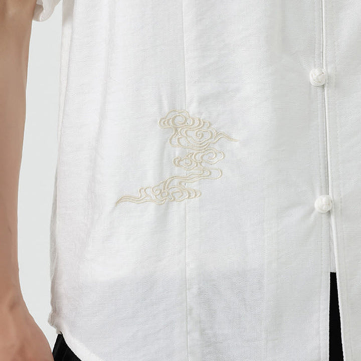 Buddha Stonesヴィンテージ刺繍ボタン半袖デザインスタンドカラーメンズコットンシャツ - image 18