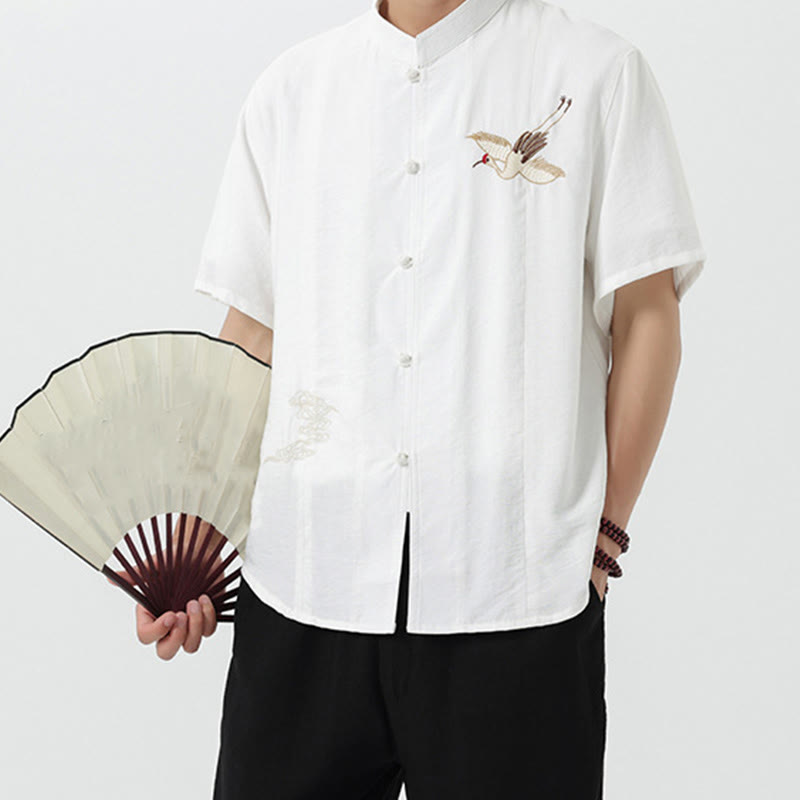 Buddha Stonesヴィンテージ刺繍ボタン半袖デザインスタンドカラーメンズコットンシャツ - image 15