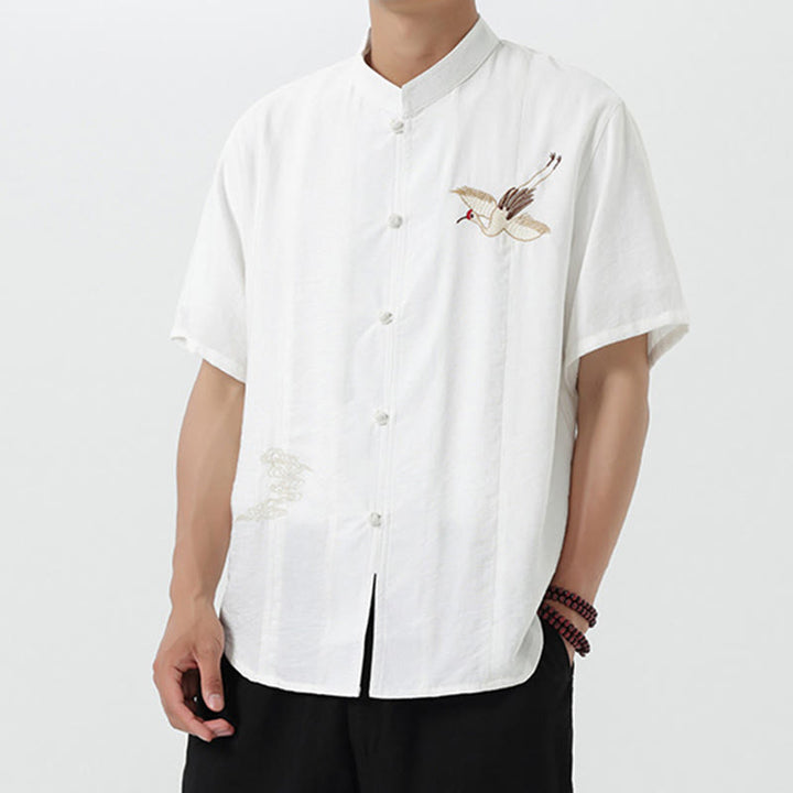 Buddha Stonesヴィンテージ刺繍ボタン半袖デザインスタンドカラーメンズコットンシャツ - image 12