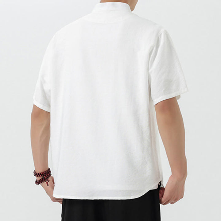 Buddha Stonesヴィンテージ刺繍ボタン半袖デザインスタンドカラーメンズコットンシャツ - image 13