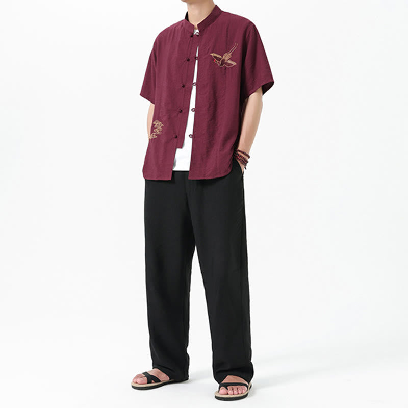 Buddha Stonesヴィンテージ刺繍ボタン半袖デザインスタンドカラーメンズコットンシャツ - image 7