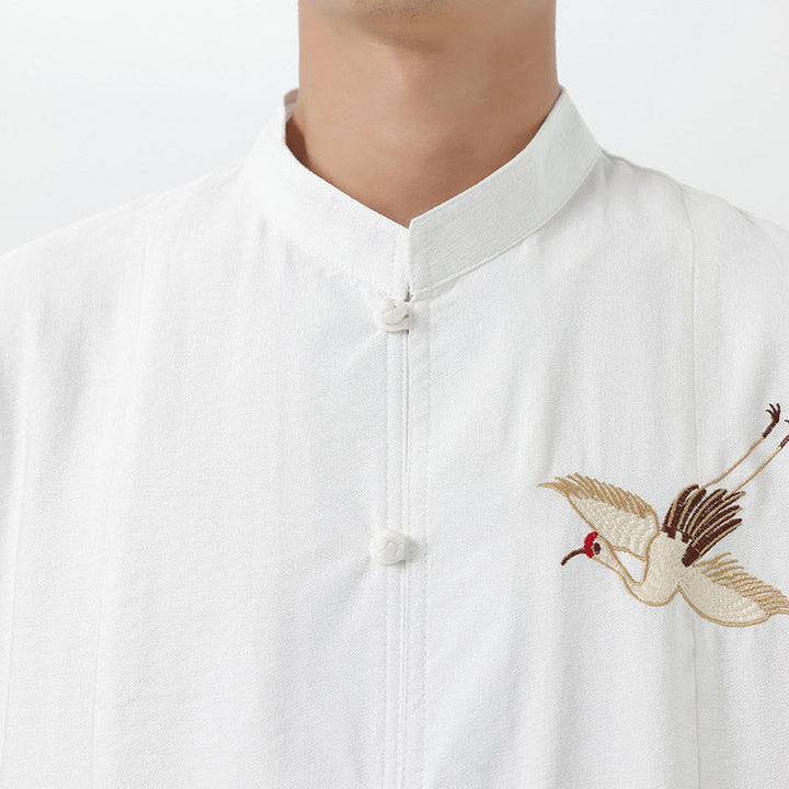 Buddha Stonesヴィンテージ刺繍ボタン半袖デザインスタンドカラーメンズコットンシャツ - image 16