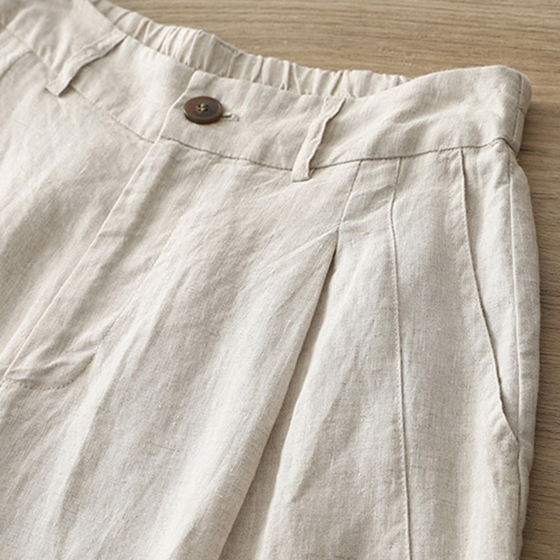 Buddha Stonesカジュアル レトロ 無地 レディース コットン ワイドレッグパンツ ポケット ジッパー付き - image 2