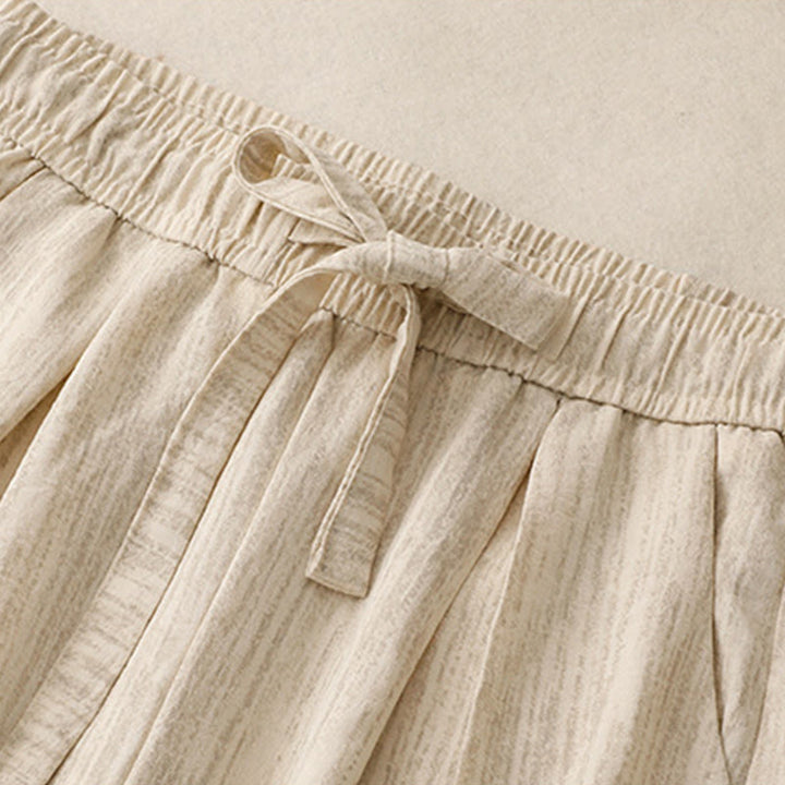 Buddha Stonesカジュアル サマー レースアップ テクスチャデザイン レディース コットン ワイドレッグパンツ ポケット付き - image 2