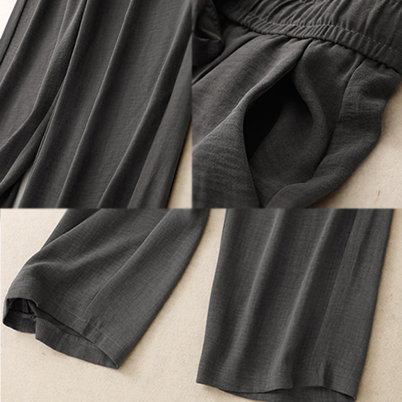 Buddha Stonesカジュアル サマー レースアップ テクスチャデザイン レディース コットン ワイドレッグパンツ ポケット付き - image 14