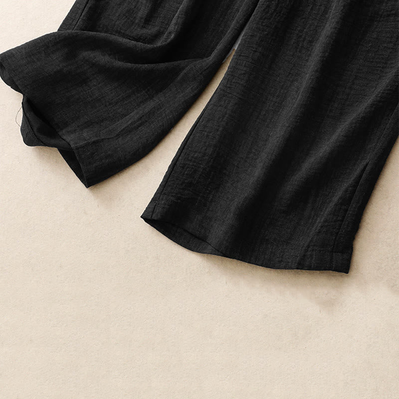 Buddha Stonesカジュアル サマー レースアップ テクスチャデザイン レディース コットン ワイドレッグパンツ ポケット付き - image 11