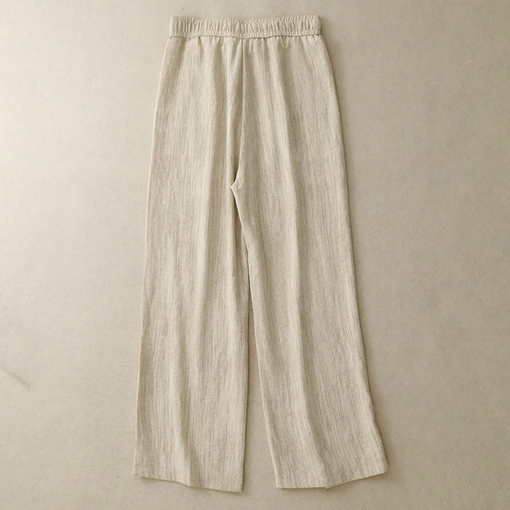 Buddha Stonesカジュアル サマー レースアップ テクスチャデザイン レディース コットン ワイドレッグパンツ ポケット付き - image 1