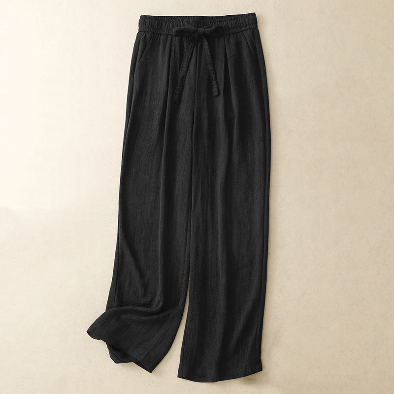 Buddha Stonesカジュアル サマー レースアップ テクスチャデザイン レディース コットン ワイドレッグパンツ ポケット付き - 黒 - US8-10，UK/AU12-14，EU40-42 (2XL) - image 7