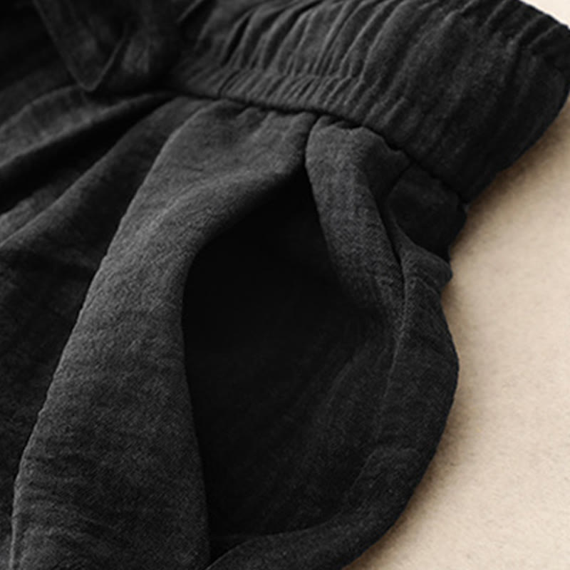 Buddha Stonesカジュアル サマー レースアップ テクスチャデザイン レディース コットン ワイドレッグパンツ ポケット付き - image 9