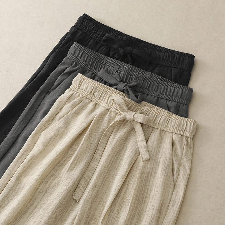 Buddha Stonesカジュアル サマー レースアップ テクスチャデザイン レディース コットン ワイドレッグパンツ ポケット付き - image 18