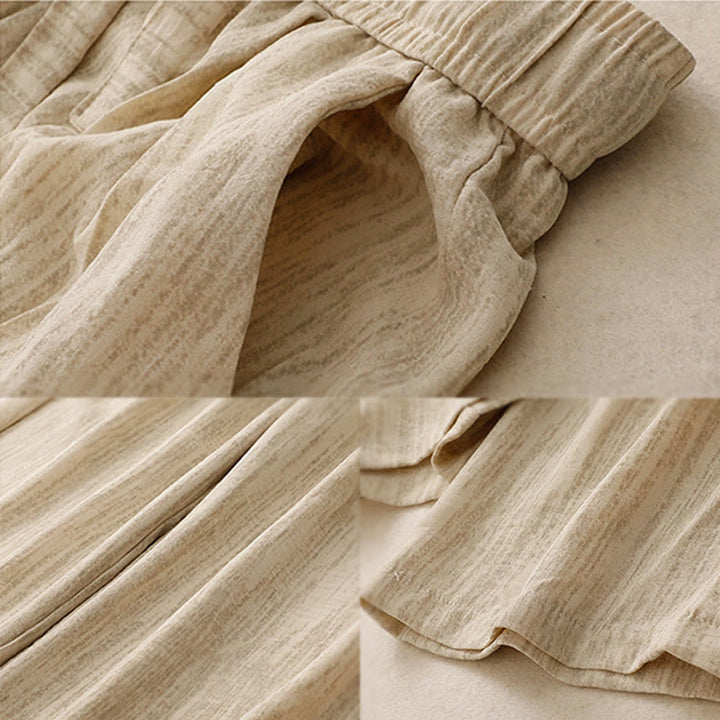 Buddha Stonesカジュアル サマー レースアップ テクスチャデザイン レディース コットン ワイドレッグパンツ ポケット付き - image 6