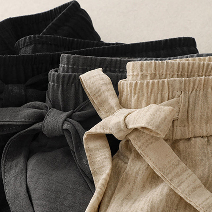 Buddha Stonesカジュアル サマー レースアップ テクスチャデザイン レディース コットン ワイドレッグパンツ ポケット付き - image 19