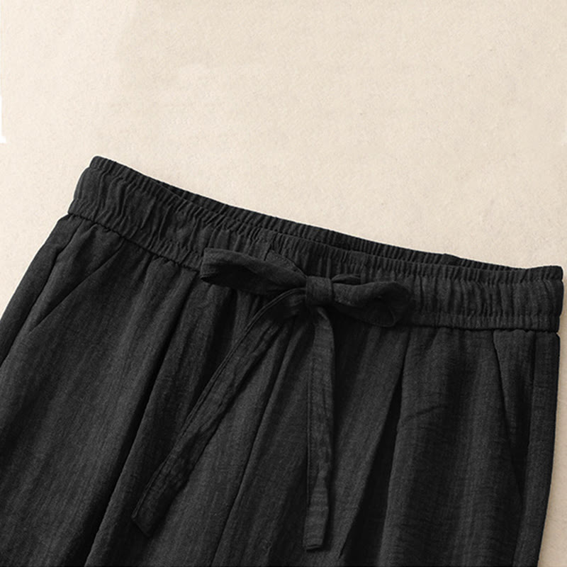 Buddha Stonesカジュアル サマー レースアップ テクスチャデザイン レディース コットン ワイドレッグパンツ ポケット付き - image 8