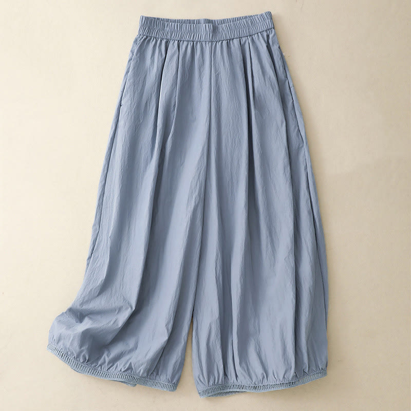 Buddha Stonesカジュアルヘムホローデザイン レディース コットン 7-8丈 ワイドレッグパンツ ポケット付き - ライトスチールブルー - US8-10，UK/AU12-14，EU40-42 (2XL) - image 0