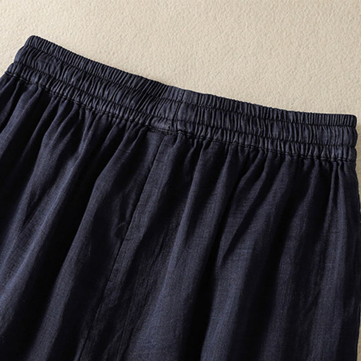 Buddha Stones通勤用刺繍ドローストリングレディースコットンワイドレッグパンツ（ポケット付き） - image 5