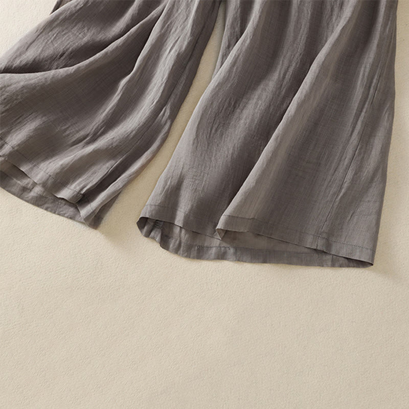 Buddha Stones通勤用刺繍ドローストリングレディースコットンワイドレッグパンツ（ポケット付き） - image 48