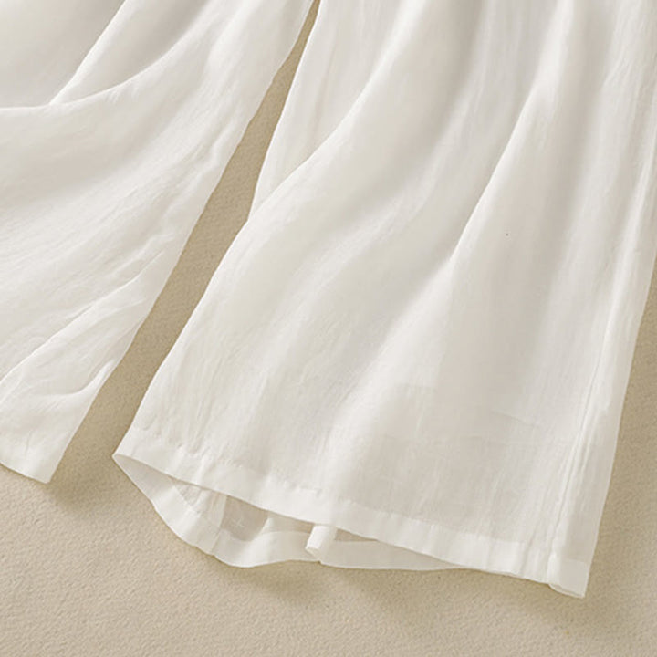 Buddha Stones通勤用刺繍ドローストリングレディースコットンワイドレッグパンツ（ポケット付き） - image 31