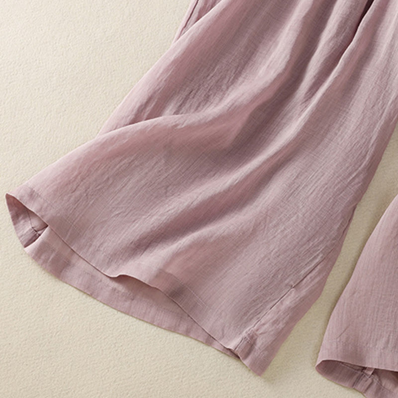 Buddha Stones通勤用刺繍ドローストリングレディースコットンワイドレッグパンツ（ポケット付き） - image 40