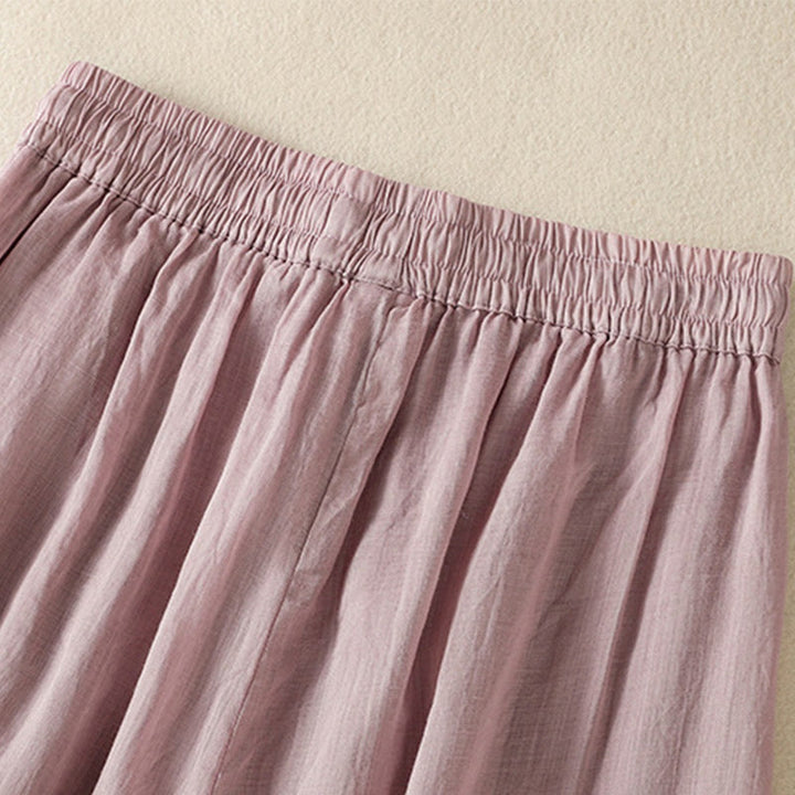 Buddha Stones通勤用刺繍ドローストリングレディースコットンワイドレッグパンツ（ポケット付き） - image 38