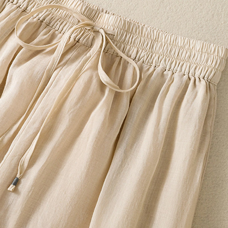 Buddha Stones通勤用刺繍ドローストリングレディースコットンワイドレッグパンツ（ポケット付き） - image 11