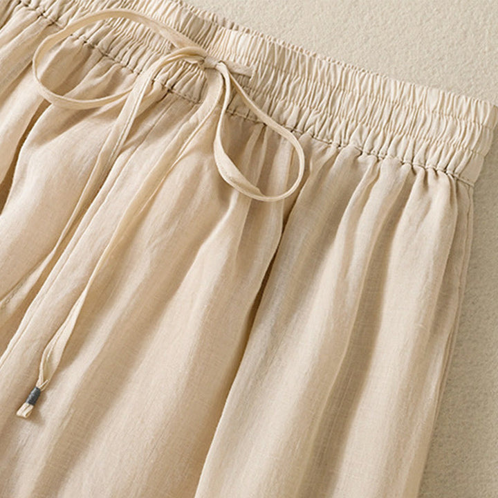 Buddha Stones通勤用刺繍ドローストリングレディースコットンワイドレッグパンツ（ポケット付き） - image 11