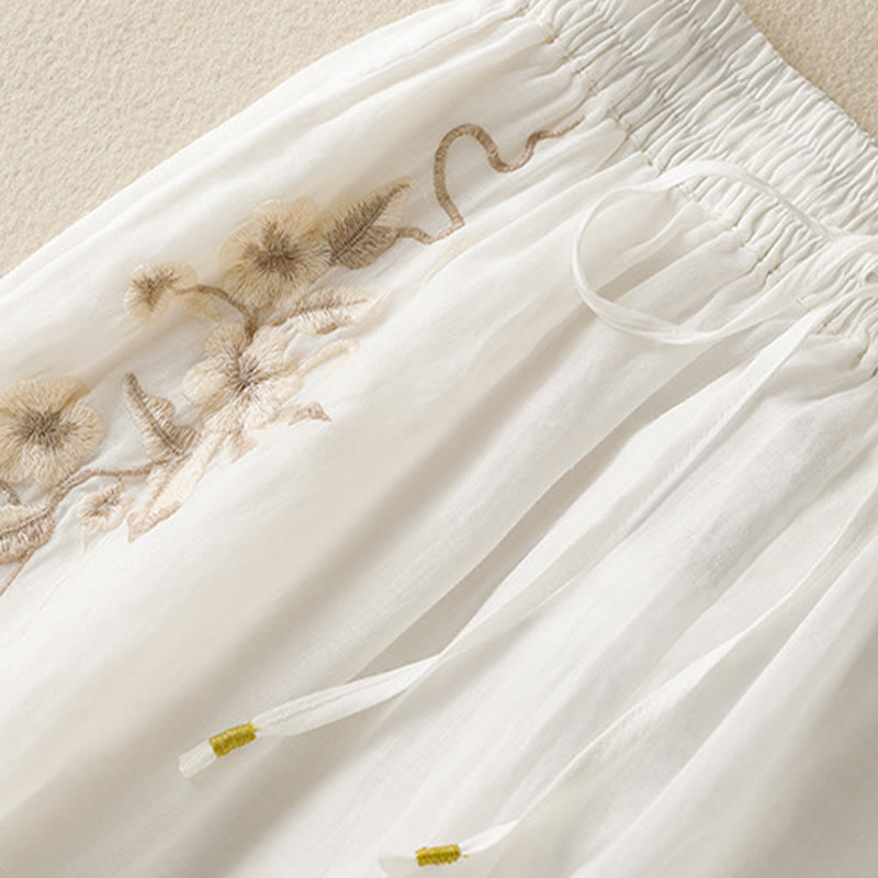 Buddha Stones通勤用刺繍ドローストリングレディースコットンワイドレッグパンツ（ポケット付き） - image 29