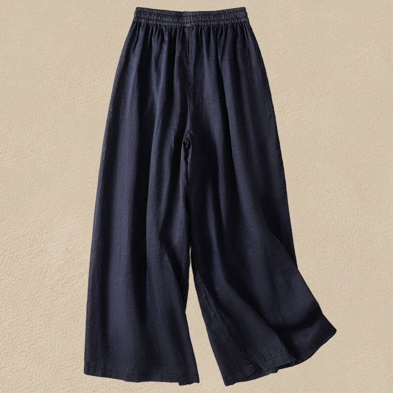 Buddha Stones通勤用刺繍ドローストリングレディースコットンワイドレッグパンツ（ポケット付き） - image 1