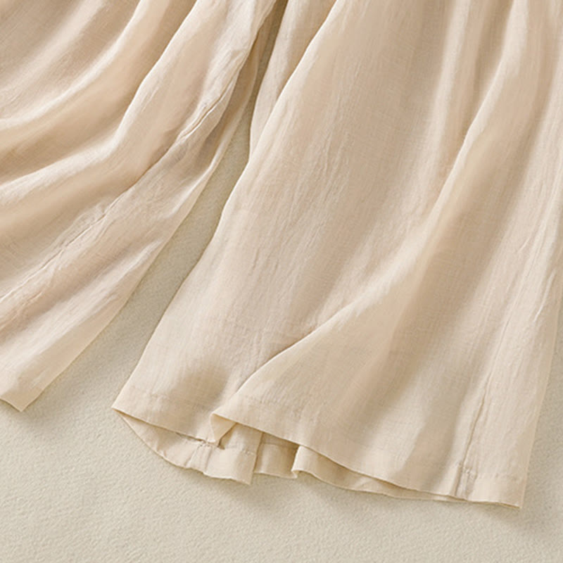 Buddha Stones通勤用刺繍ドローストリングレディースコットンワイドレッグパンツ（ポケット付き） - image 16