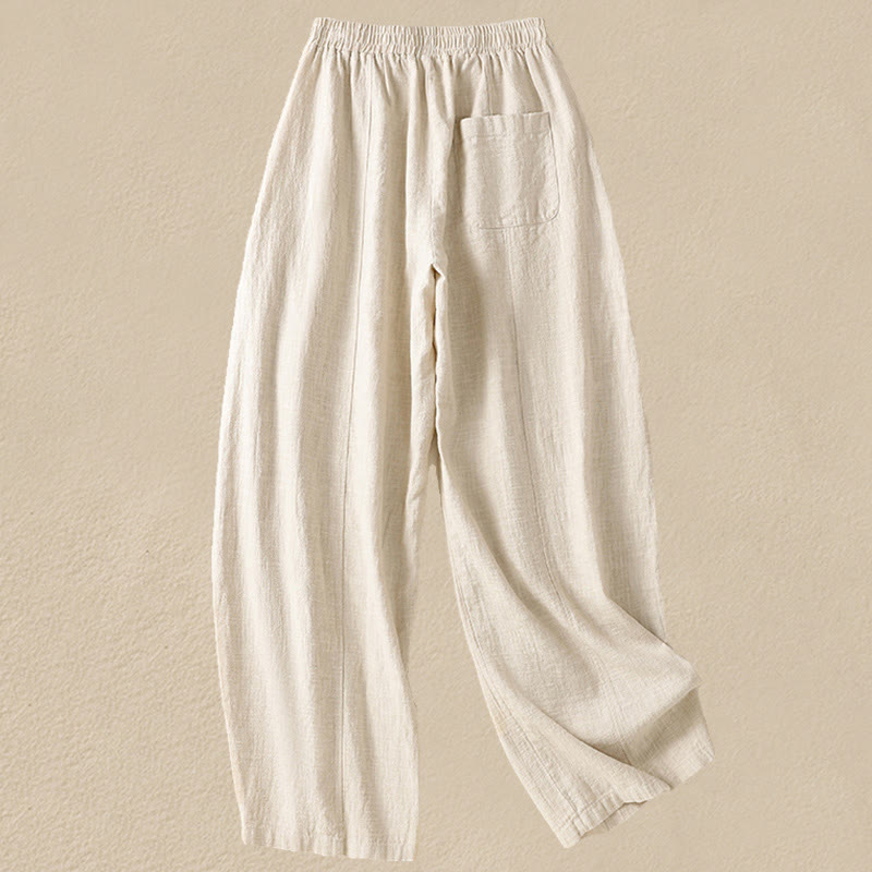 Buddha Stones無地 シンプルデザイン ハイウエスト レディース コットンリネン ハーレムパンツ ポケット付き - image 1