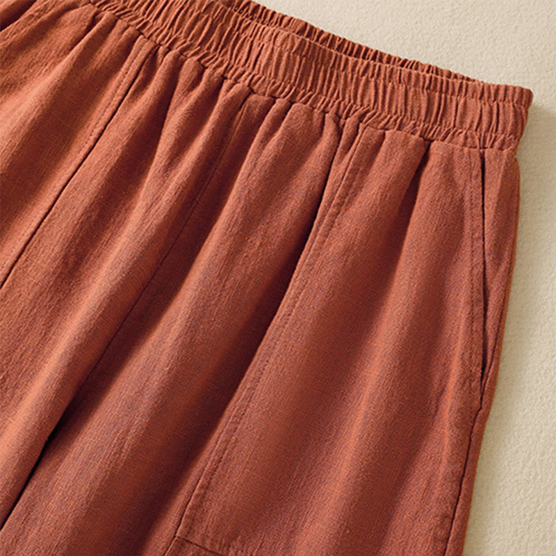 Buddha Stones無地 シンプルデザイン ハイウエスト レディース コットンリネン ハーレムパンツ ポケット付き - image 15