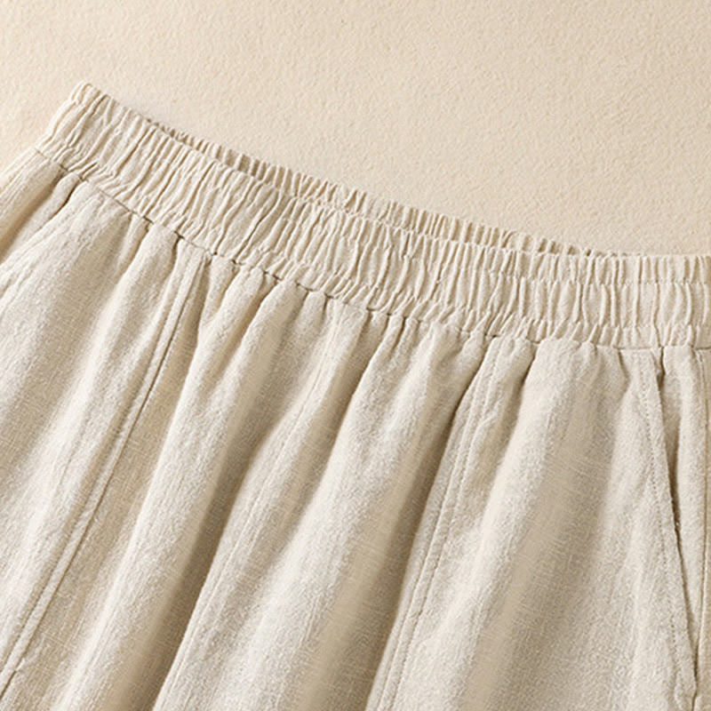 Buddha Stones無地 シンプルデザイン ハイウエスト レディース コットンリネン ハーレムパンツ ポケット付き - image 2