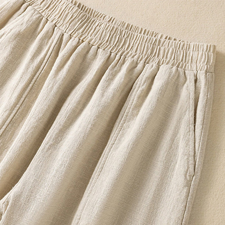 Buddha Stones無地 シンプルデザイン ハイウエスト レディース コットンリネン ハーレムパンツ ポケット付き - image 3