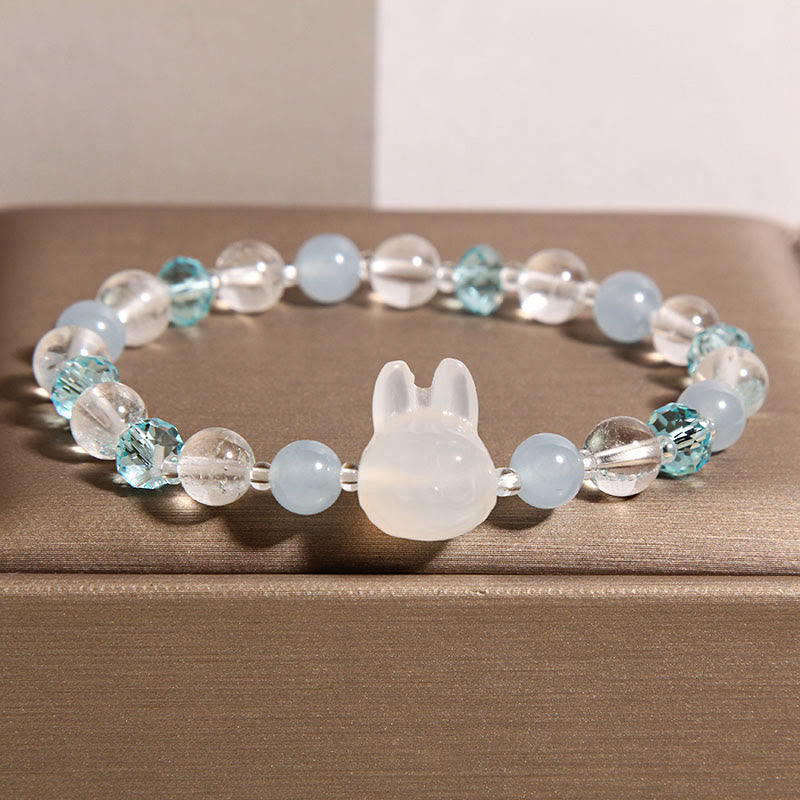 Buddha Stones天然ラビットアクアマリン ホワイトクリスタル ヒーリングブレスレット - アクアマリン（手首周り：18cm） - image 1