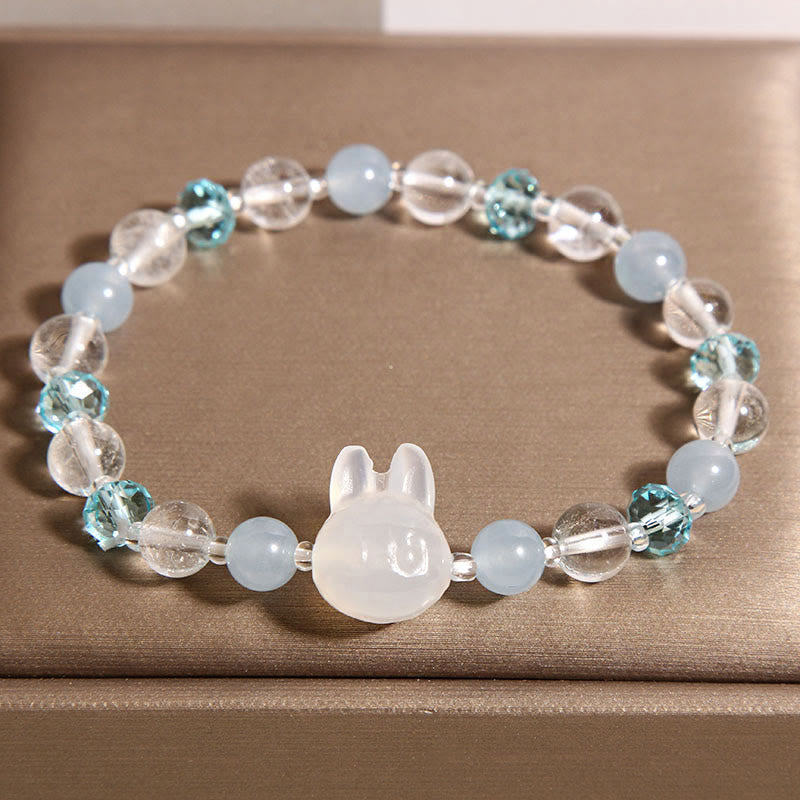 Buddha Stones天然ラビットアクアマリン ホワイトクリスタル ヒーリングブレスレット - image 3