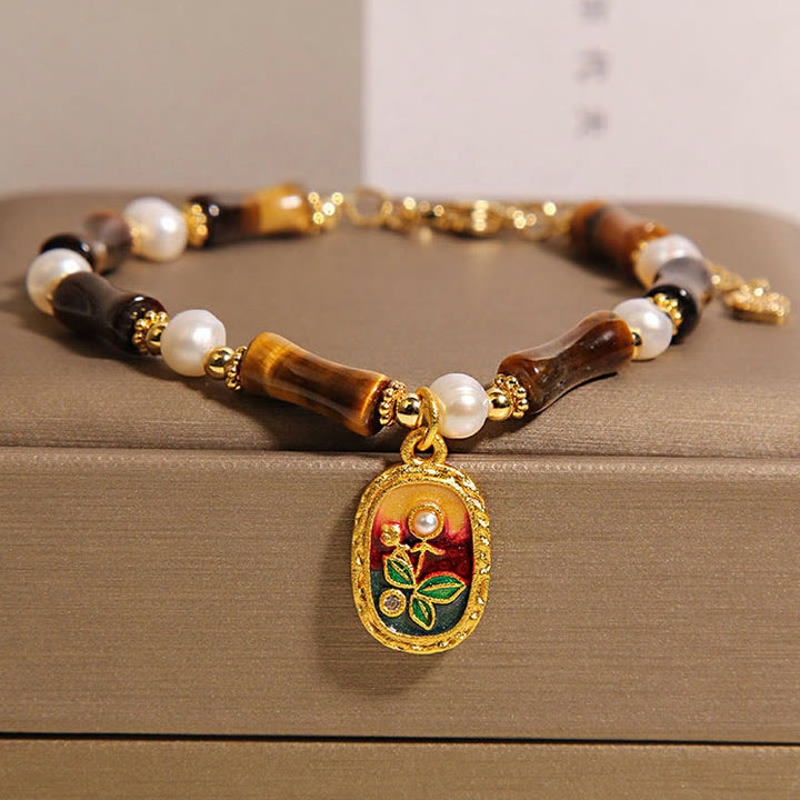Buddha Stones 天然竹タイガーアイパールの強さブレスレット - タイガーアイ（手首周り：18～22cm） - image 0