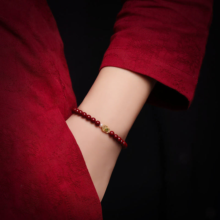 Buddha Stones ひょうたん真珠辰砂良縁祈願ビーズブレスレット - image 3